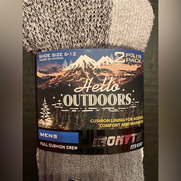 Hello Outdoors 2 Pair Full Cushion Crew Socks Gray Men’s 6-12 - Picture 2 of 4